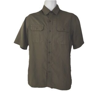 Croft & Barrow Shirt Quick Dry Men's Medium Army Green Short Sleeve Vented Snags